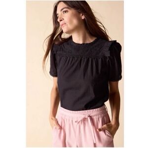 St Roche Birdie Top Black Eyelet Lace Ruffle Size 4 NWT